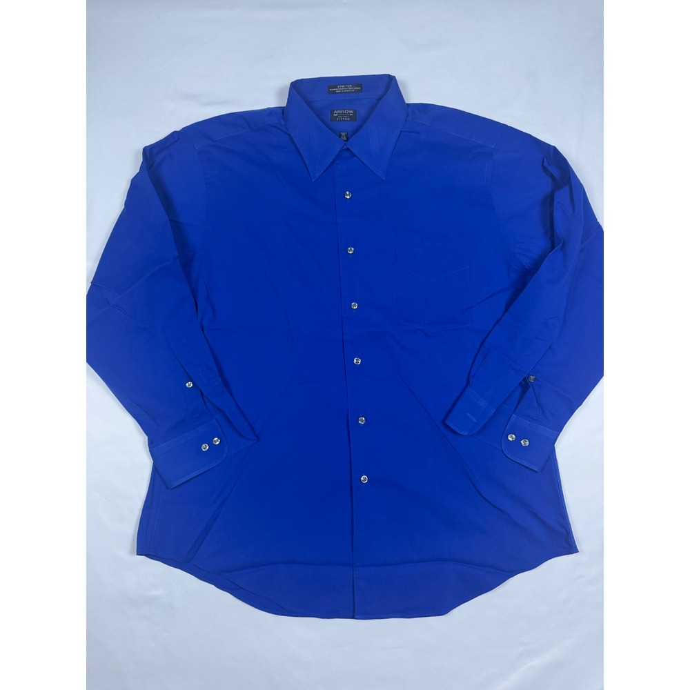 Arrow USA 1851 Mens Fitted Dress Shirt Cobalt Blue Stretch Wrinkle Free‎ XL 17.5